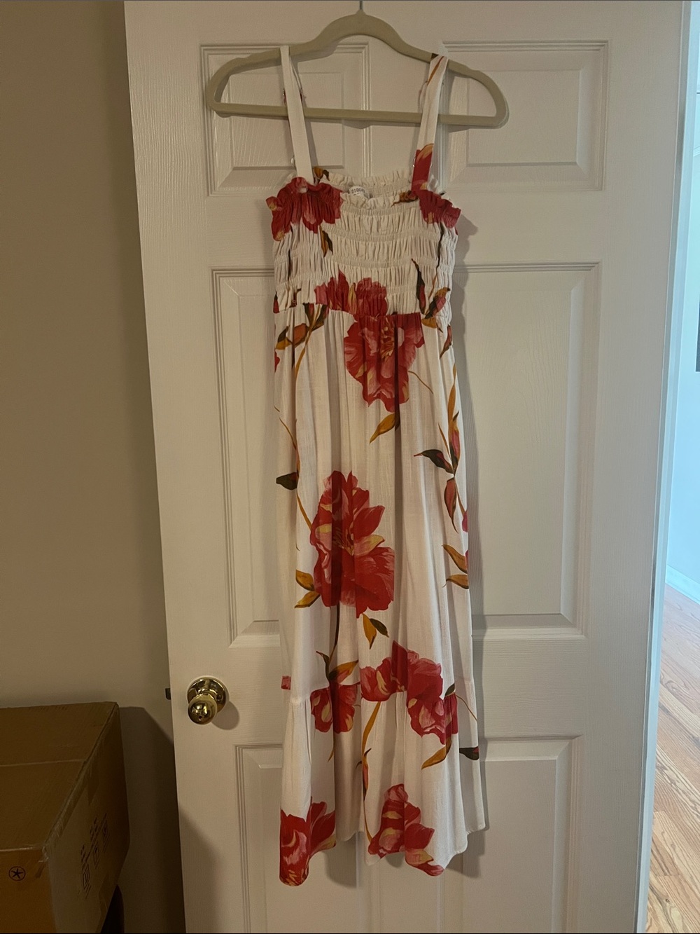 White Maxi Sundress with Red Floral Print